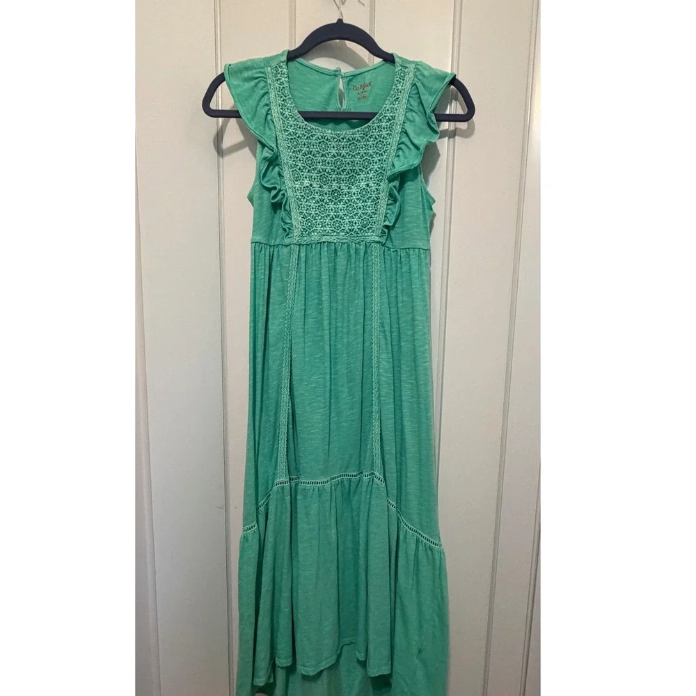 cat and jack crochet dress Cat & Jack Dress Off White Crochet Gold Accents Short Sleeve Size 4T